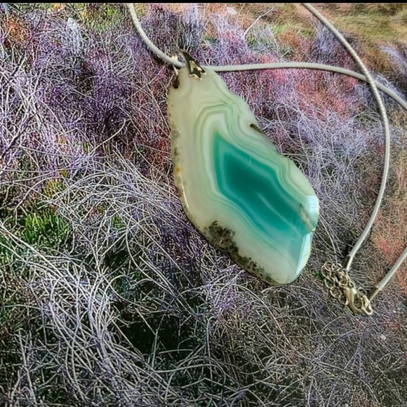 Agate Slice Gemstone Necklace on Waxed Cotton Cord - Picture 14 of 16